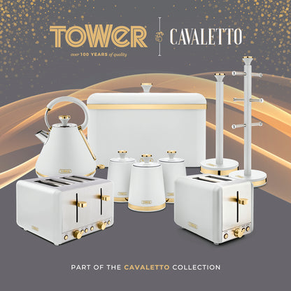 Tower Cavaletto White Kitchen Set - Kettle, Toaster, Bread Bin & Canisters