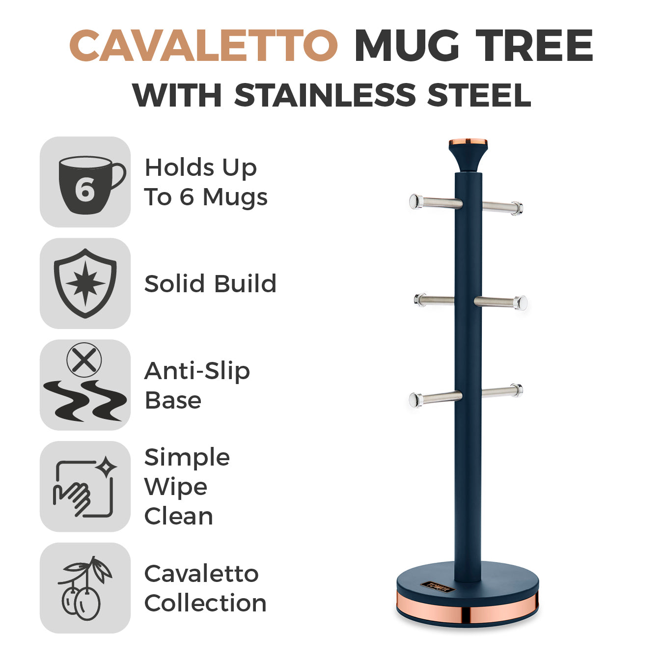 Tower Cavaletto Mug Tree T826132MNB (Midnight Blue & Rose Gold)