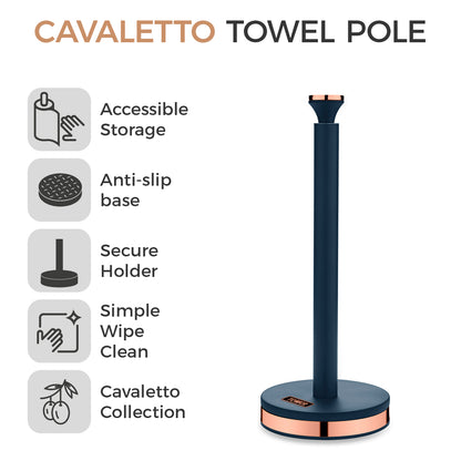 Tower Cavaletto Towel Pole Kitchen Roll Holder T826133MNB (Blue & Rose Gold)