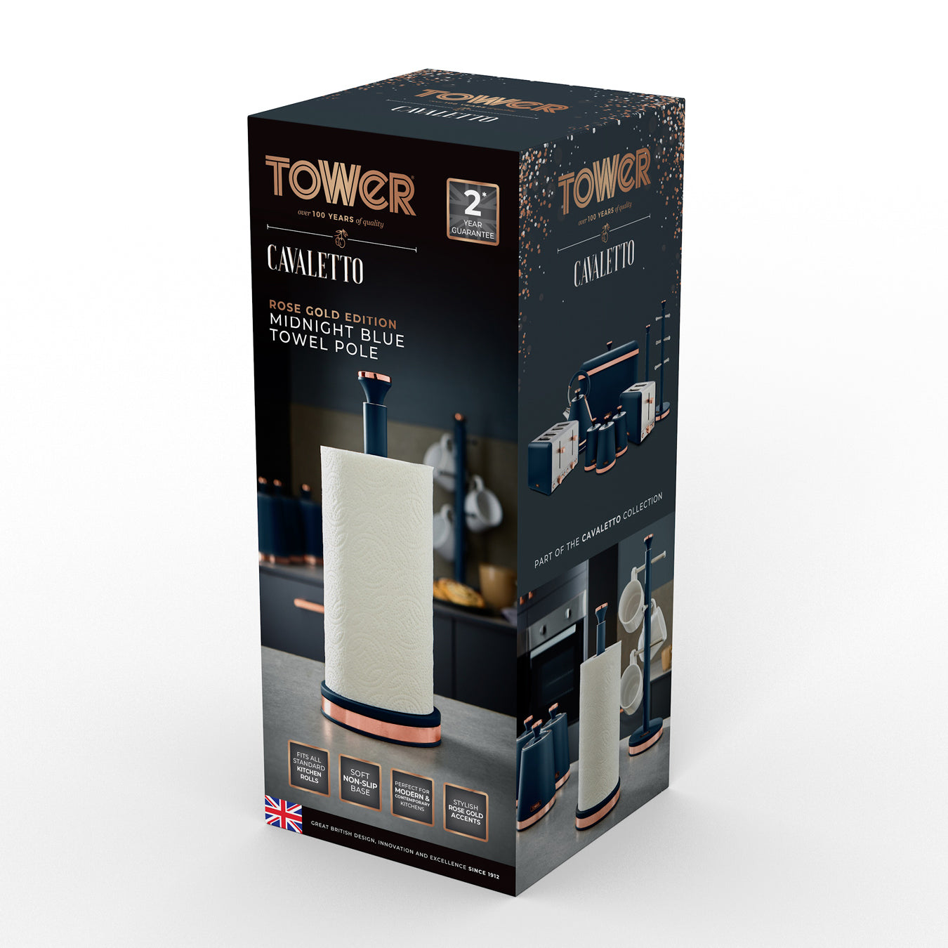 Tower Cavaletto Towel Pole Kitchen Roll Holder T826133MNB (Midnight Blue)