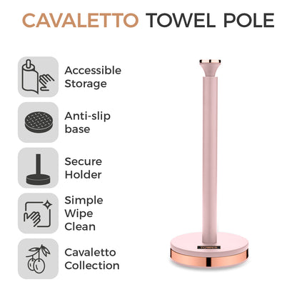 Tower Cavaletto Towel Pole Kitchen Roll Holder T826133PNK (Pink & Rose Gold)