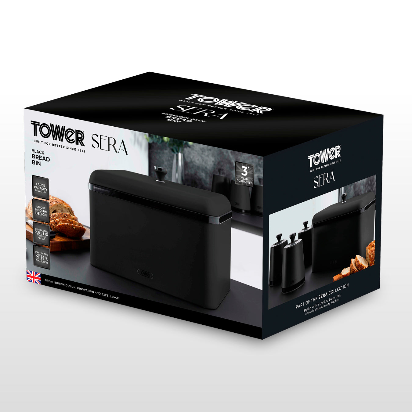 Tower Sera Bread Bin Kitchen Storage T826136BLK (Black)