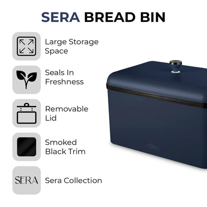 Tower Sera Kettle, 4 Slice Toaster & Bread Bin Kitchen Set (Midnight Blue)