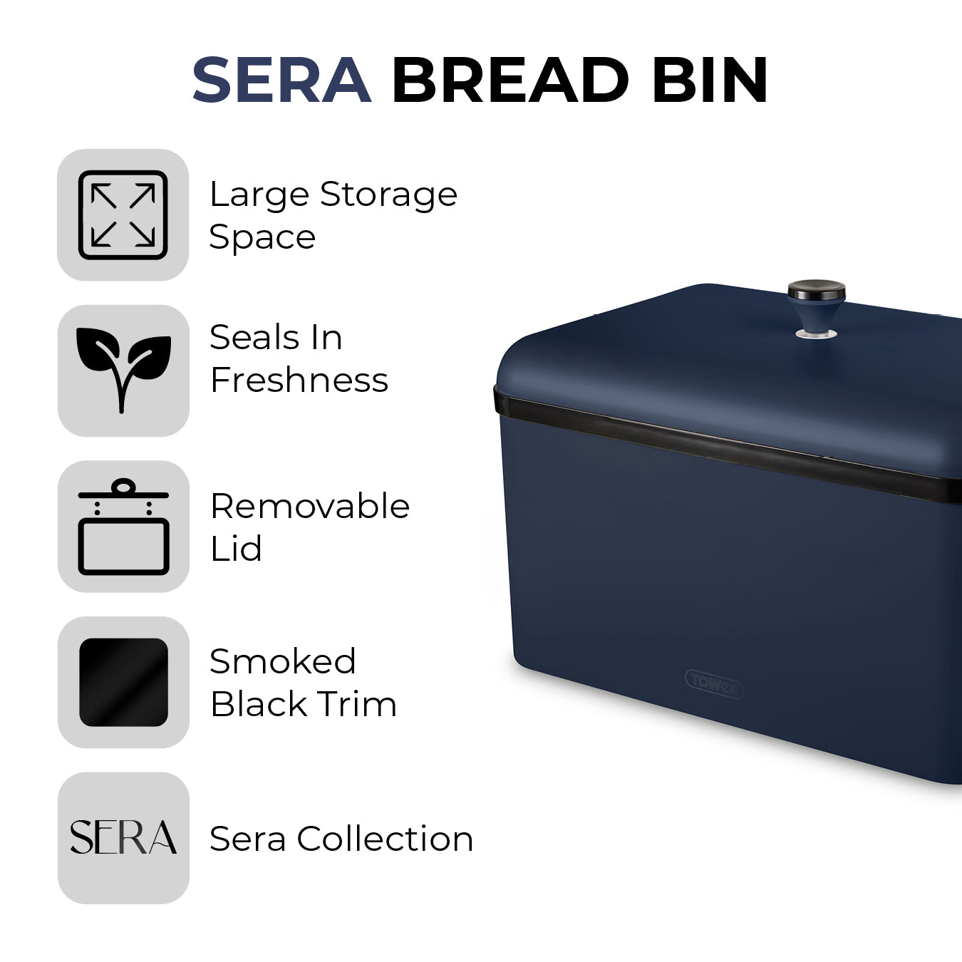 Tower Sera Kettle, Toaster, Bread Bin & Canister Kitchen Set (Midnight Blue)