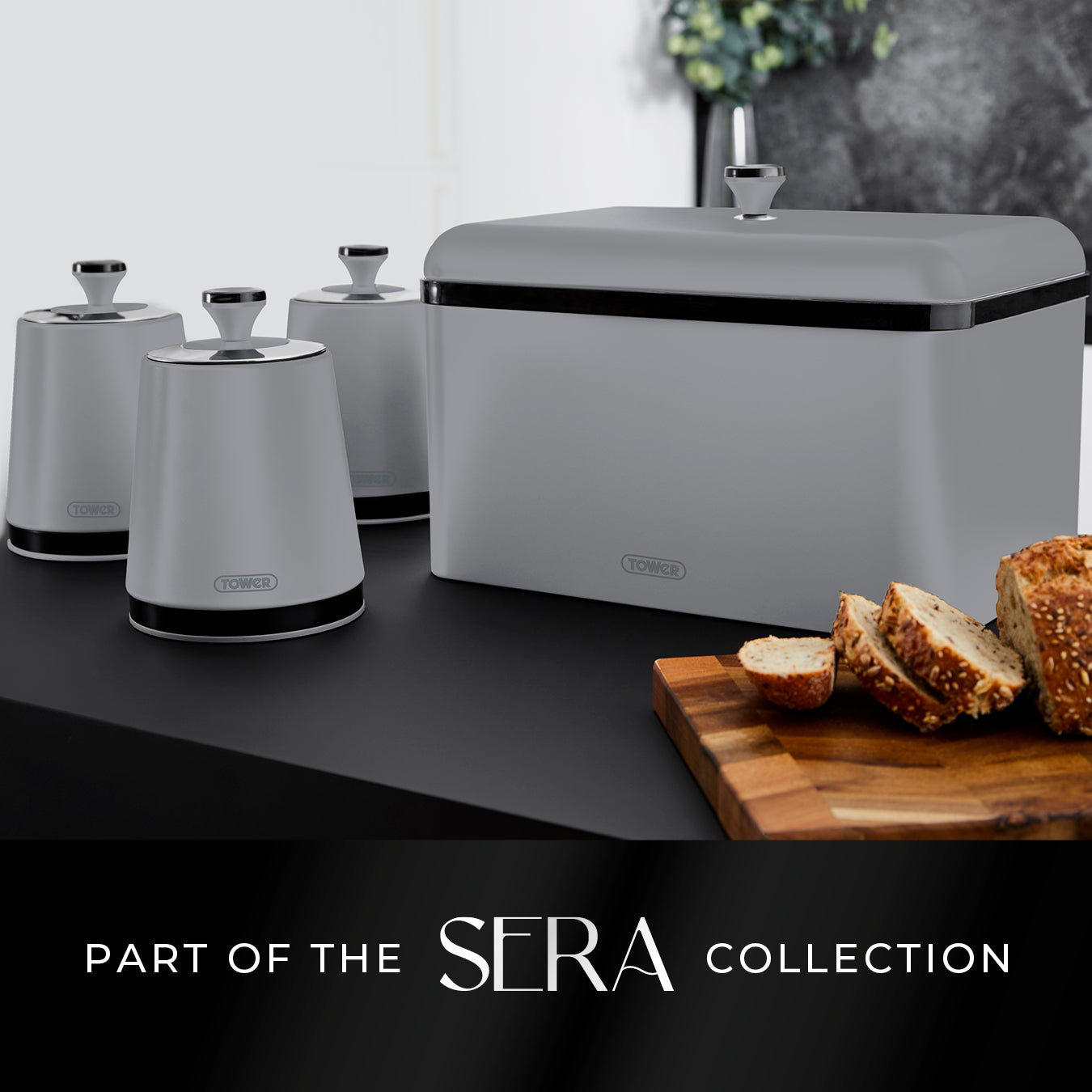 Tower Sera Bread Bin & Canisters Kitchen Set (Grey)