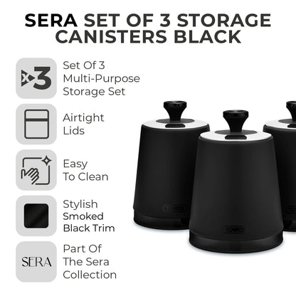 Tower Sera Bread Bin & Canisters Kitchen Storage Set (Black)