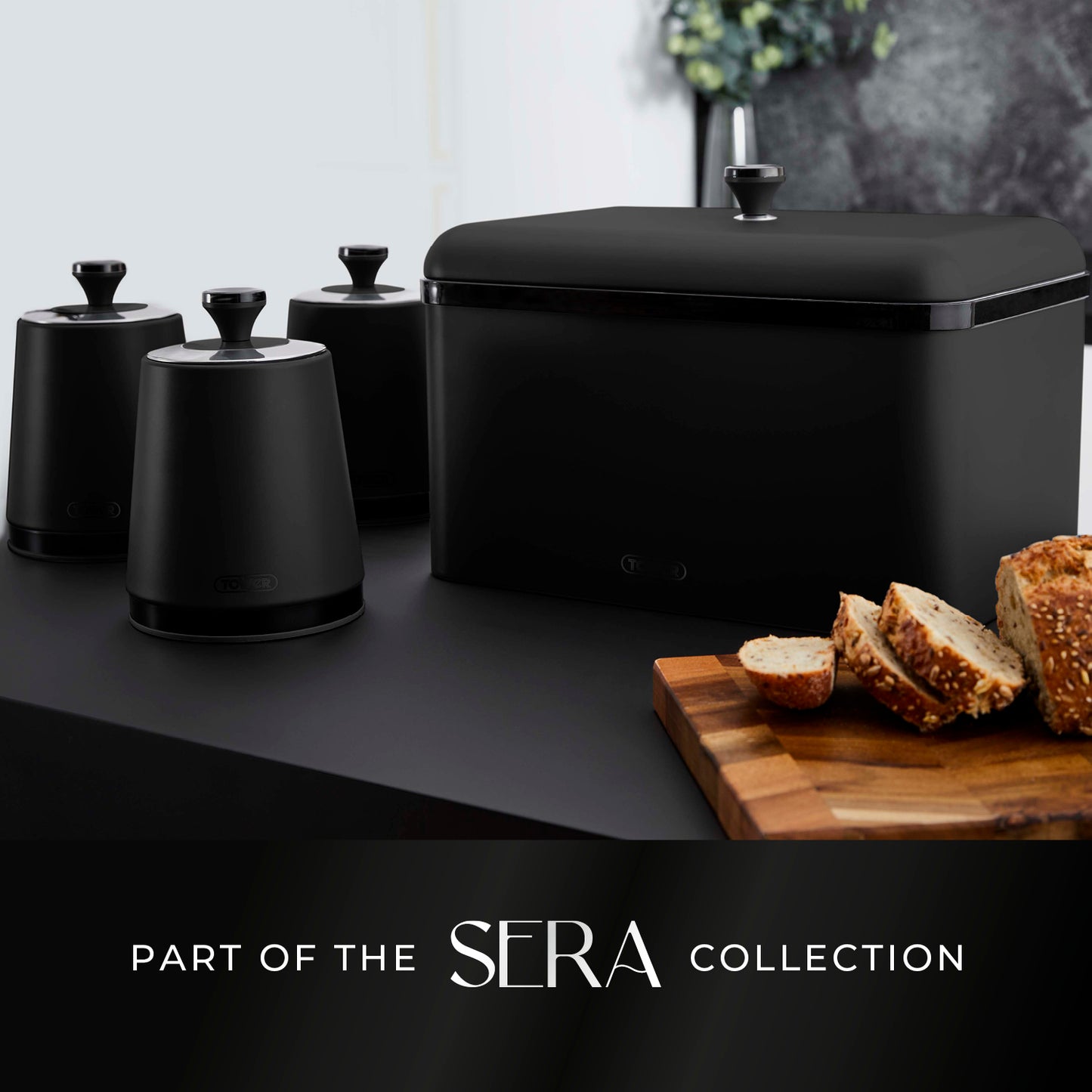 Tower Sera Bread Bin & Canisters Kitchen Storage Set (Black)