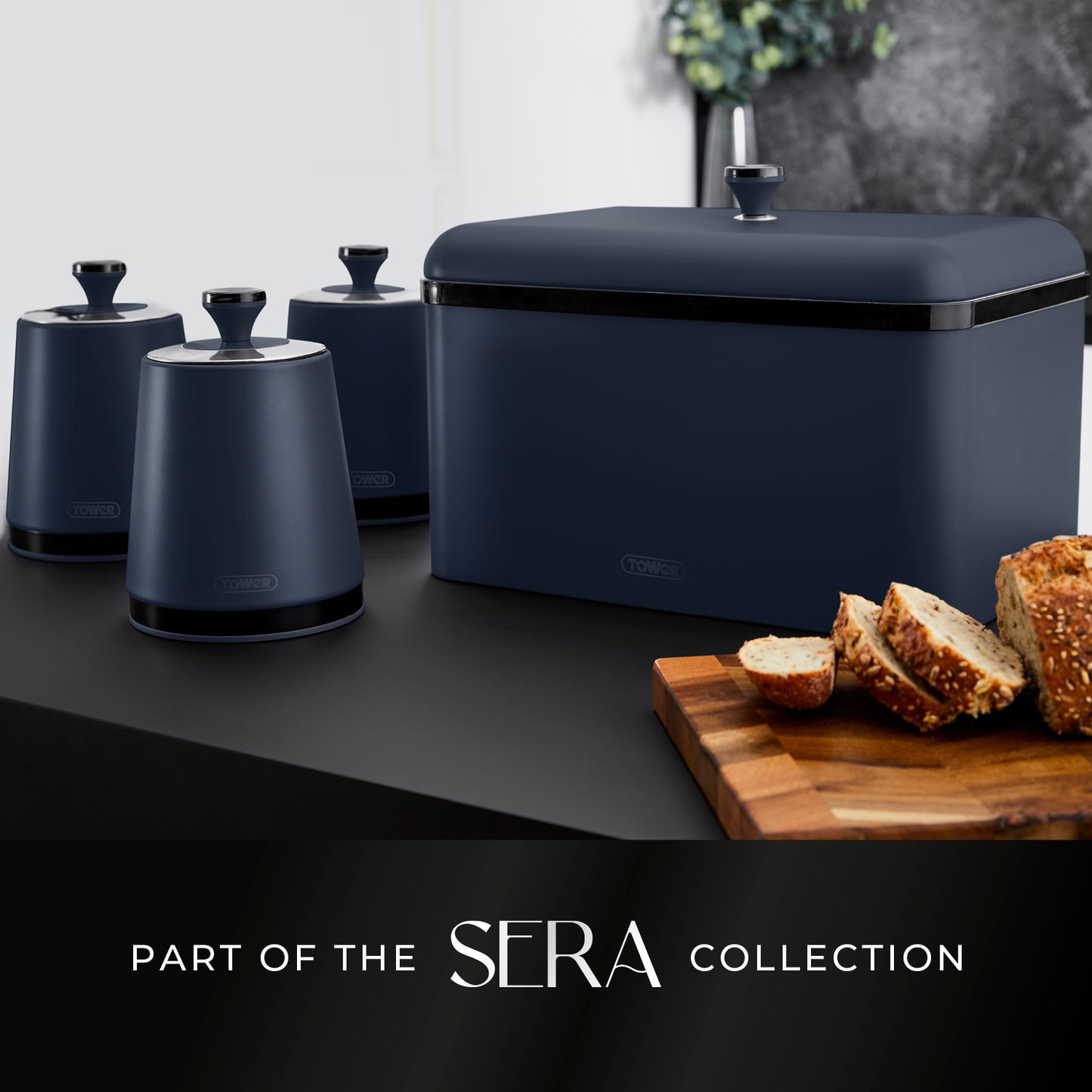 Tower Sera Kettle, Toaster, Bread Bin & Canister Kitchen Set (Midnight Blue)