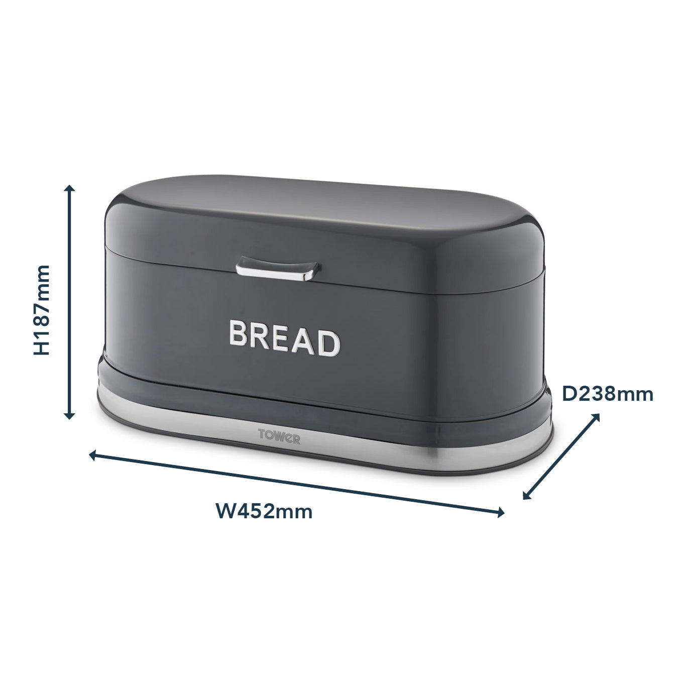 Tower Belle Bread Bin Metal T826170GRP - Graphite Grey