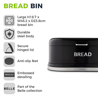 Tower Belle Bread Bin & Canisters Kitchen Set - Noir Black