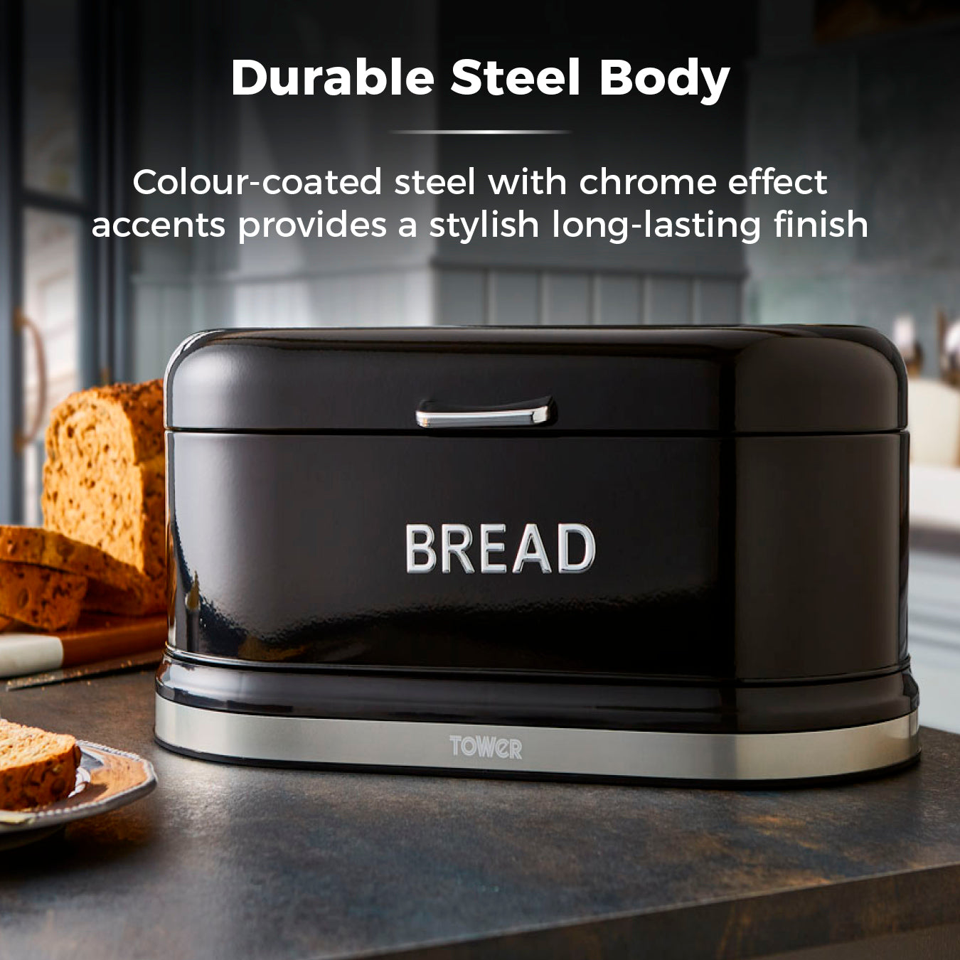 Tower Belle Bread Bin & Canisters Kitchen Set - Noir Black