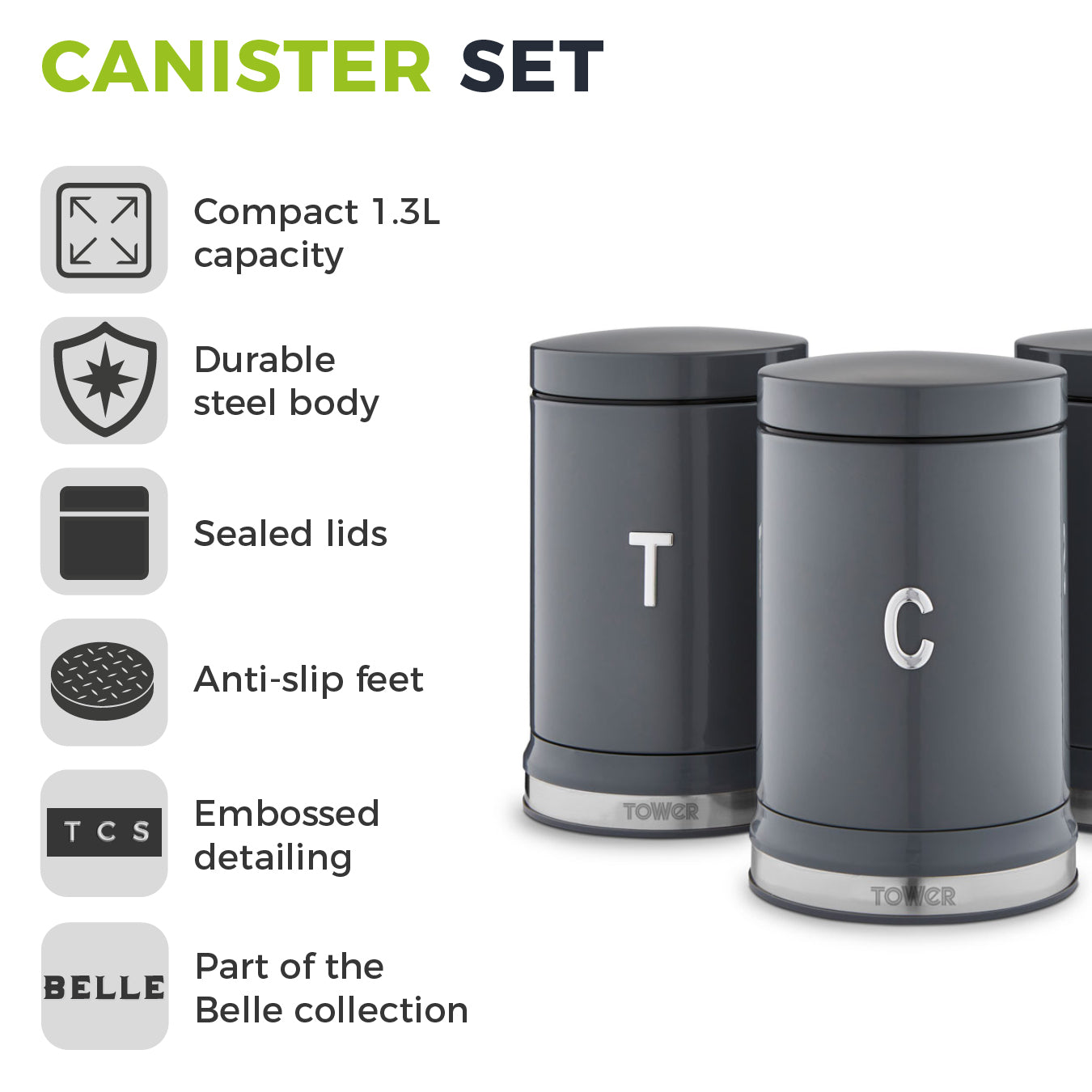 Tower Belle Canister Set Kitchen Canisters T826171GRP (Graphite Grey)