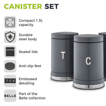 Tower Belle Canister Set Kitchen Canisters T826171GRP (Graphite Grey)