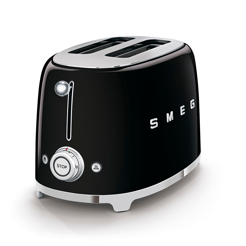 SMEG Black 2 Slice Toaster Retro Wide Slots TSF01BLUK