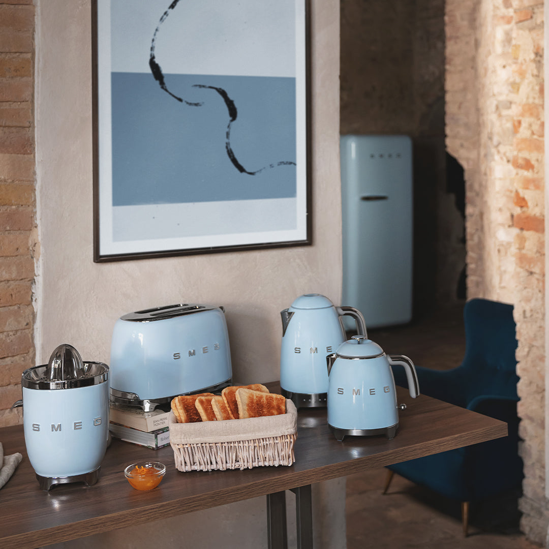 SMEG Kettle & 2 Slice Toaster Set Temperature Control (Pastel Blue)