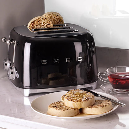 SMEG Retro Kettle & 4 Slice Toaster Temperature Control Kitchen Set (Black)