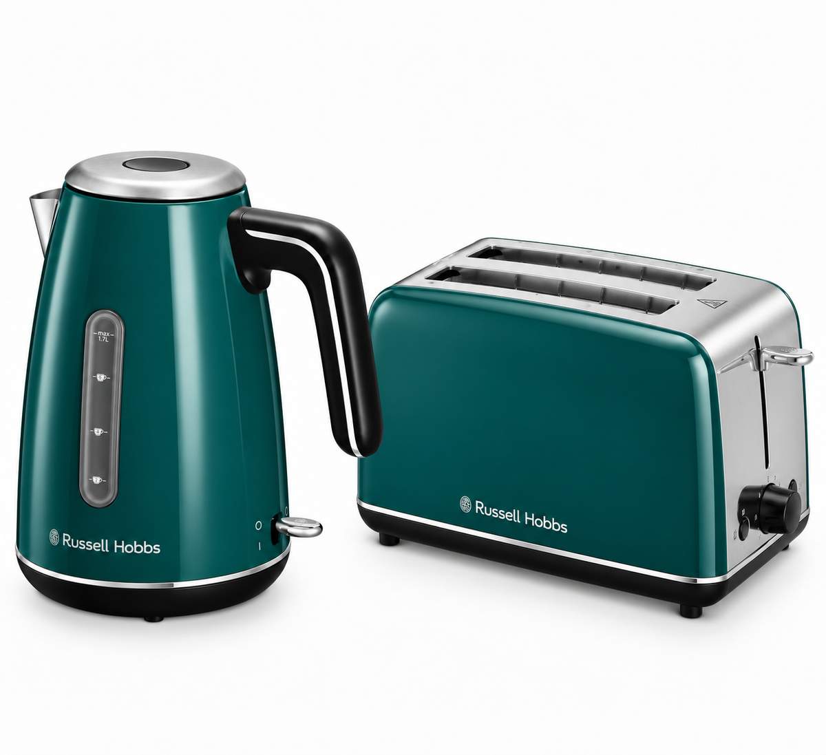 Russell Hobbs Everyday Quiet Kettle & 2 Slice Toaster Kitchen Set 28855 28865 (Teal)