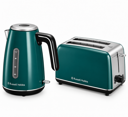 Russell Hobbs Everyday Quiet Kettle & 2 Slice Toaster Kitchen Set 28855 28865 (Teal)