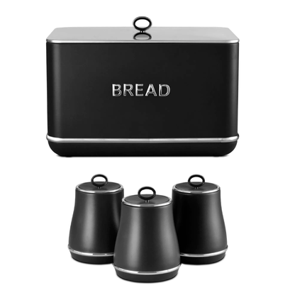 Tower Tower Renaissance Bread Bin & Canisters Kitchen Storage Set (Black)