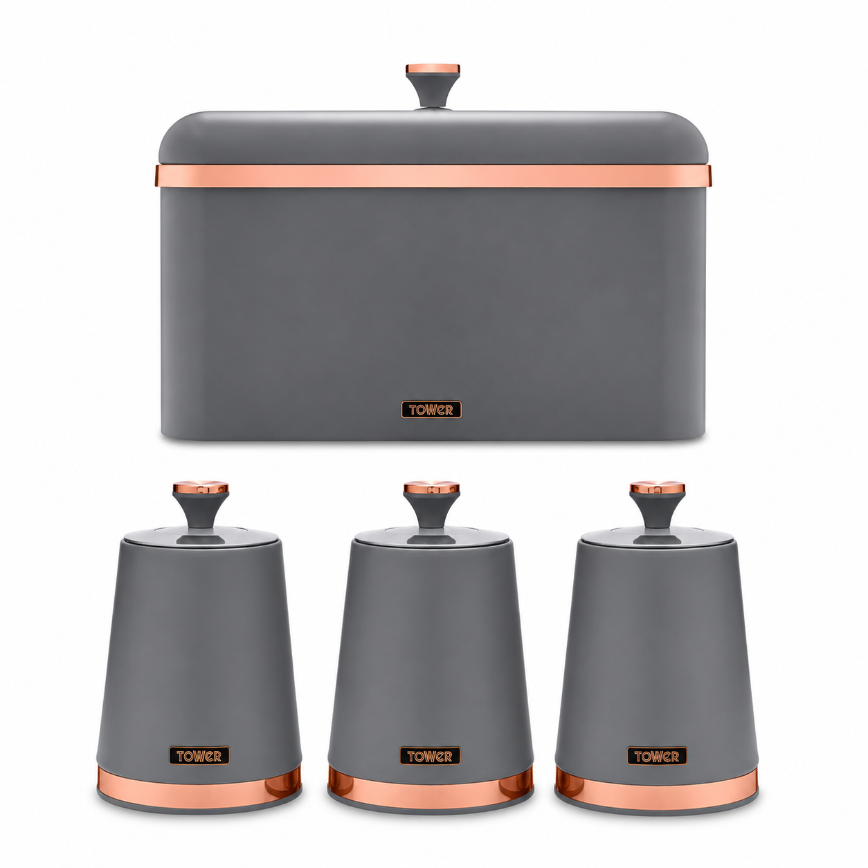 Tower Cavaletto Bread Bin & Canisters Kitchen Storage Set (Grey) Bread Bin & Canister Sets
