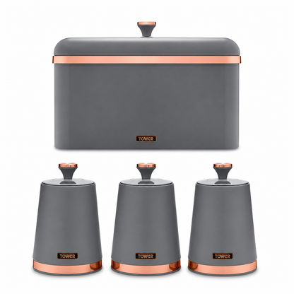 Tower Cavaletto Bread Bin & Canisters Kitchen Storage Set (Grey) Bread Bin & Canister Sets