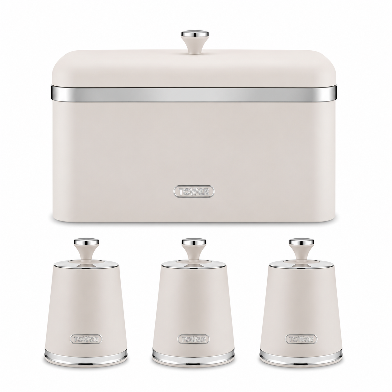 Tower Tower Cavaletto Bread Bin & Canisters Kitchen Storage Set (Latte)