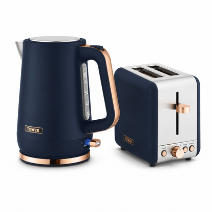 Tower Tower Cavaletto Jug Kettle & 2 Slice Toaster Kitchen Set (Midnight Blue)