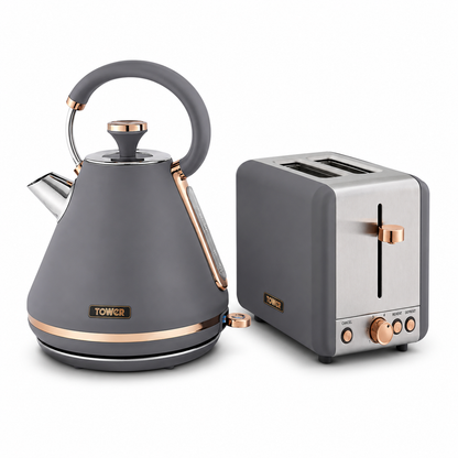 Tower Tower Cavaletto Pyramid Kettle & 2 Slice Toaster Kitchen Set (Grey)