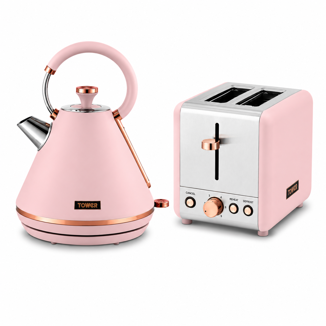 Tower Cavaletto Pyramid Kettle & 2 Slice Toaster Kitchen Set (Marshmallow Pink) Kettle & Toaster Sets