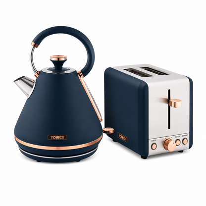 Tower Tower Cavaletto Pyramid Kettle & 2 Slice Toaster Kitchen Set (Midnight Blue)