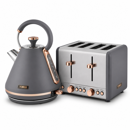 Tower Tower Cavaletto Pyramid Kettle & 4 Slice Toaster Kitchen Set (Grey)
