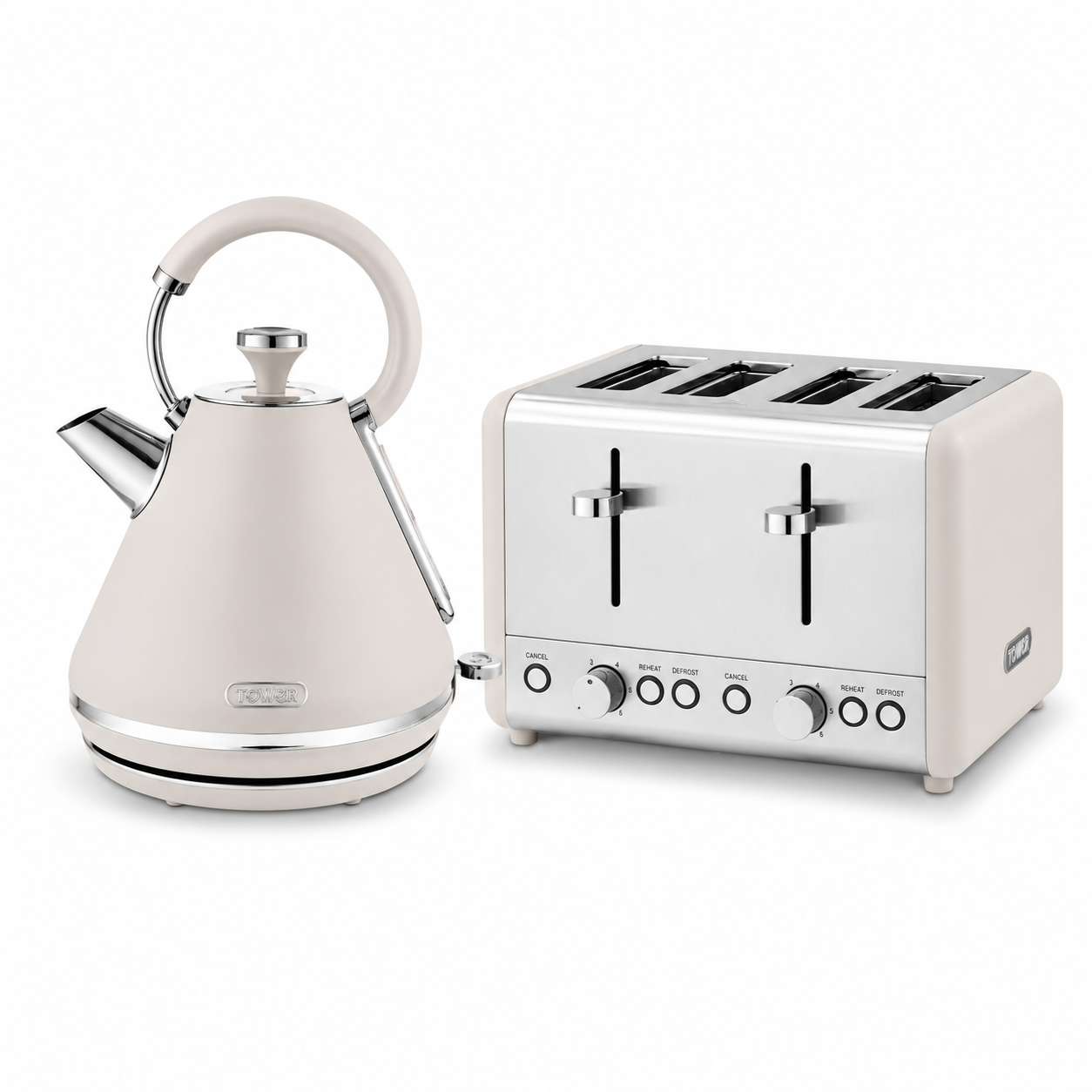 Tower Tower Cavaletto Pyramid Kettle & 4 Slice Toaster Kitchen Set (Latte)