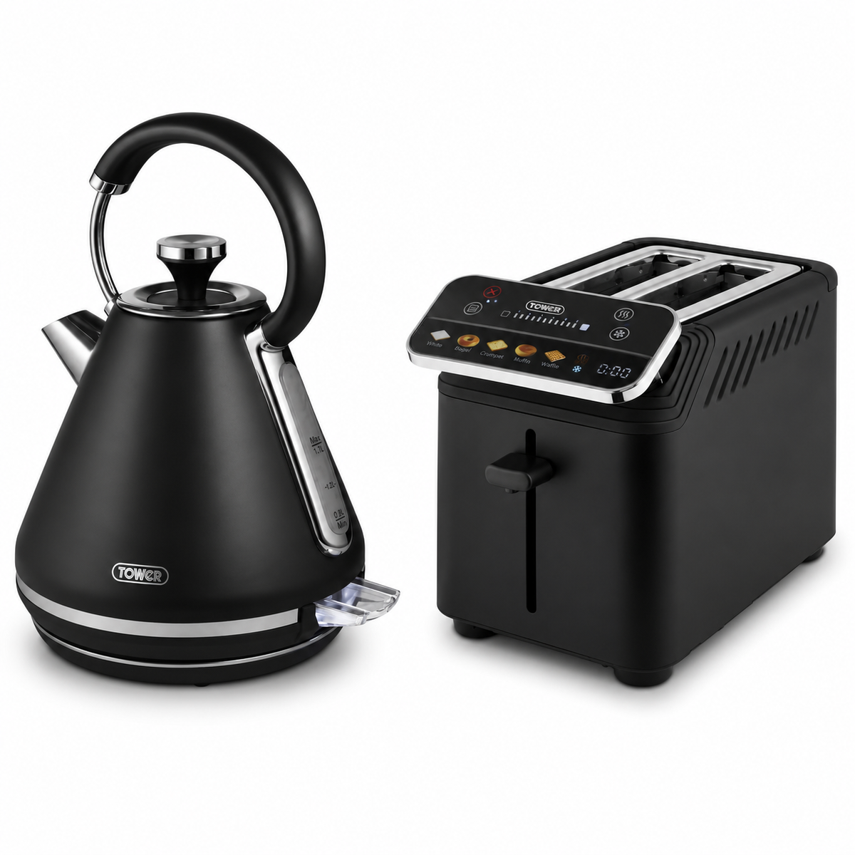 Tower Tower Mirage Digital Pyramid Kettle & 2 Slice Toaster Kitchen Set (Black)