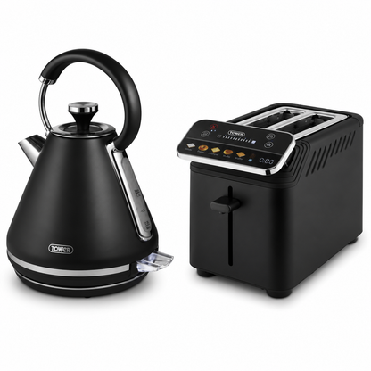 Tower Tower Mirage Digital Pyramid Kettle & 2 Slice Toaster Kitchen Set (Black)