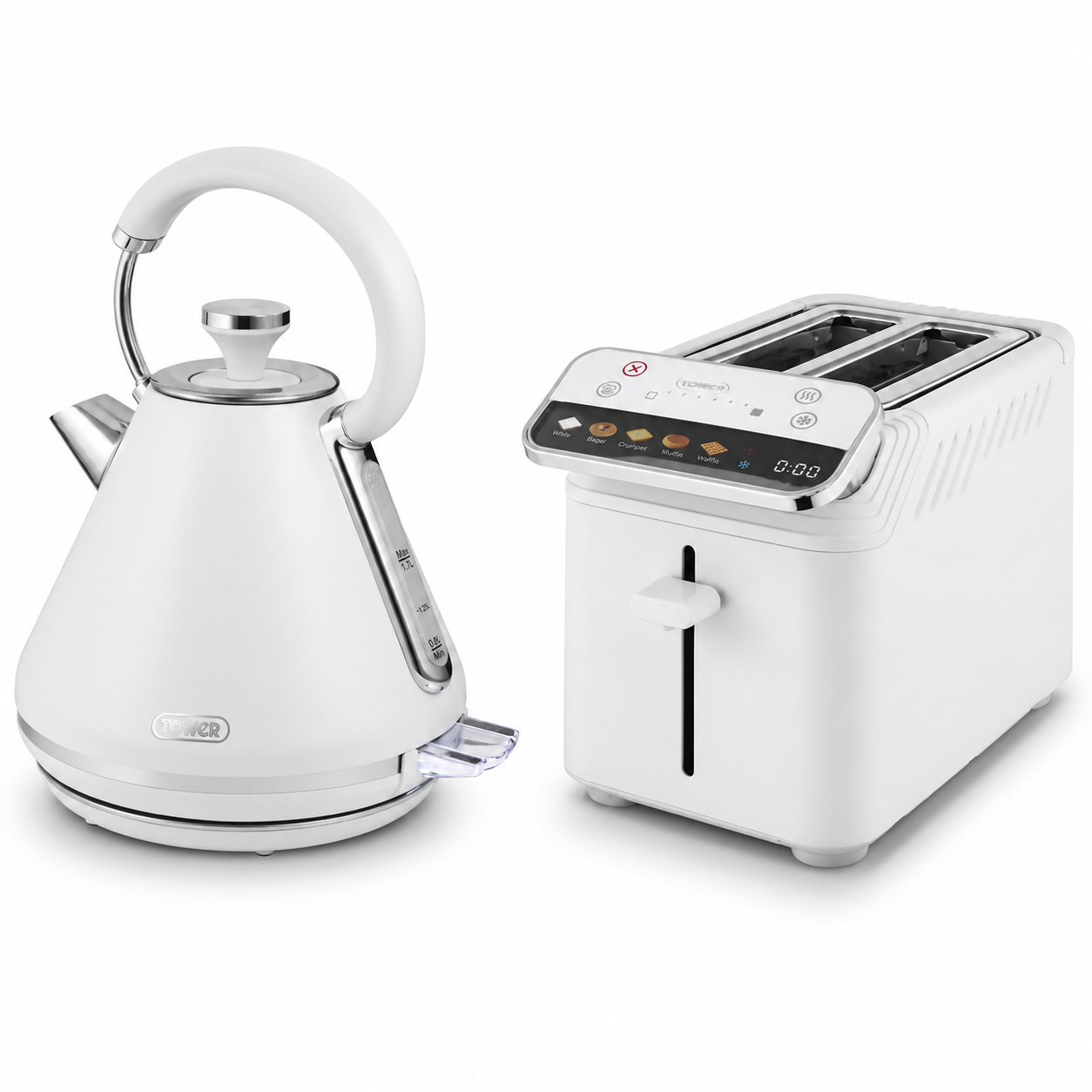 Tower Tower Mirage Digital Pyramid Kettle & 2 Slice Toaster Kitchen Set (White)