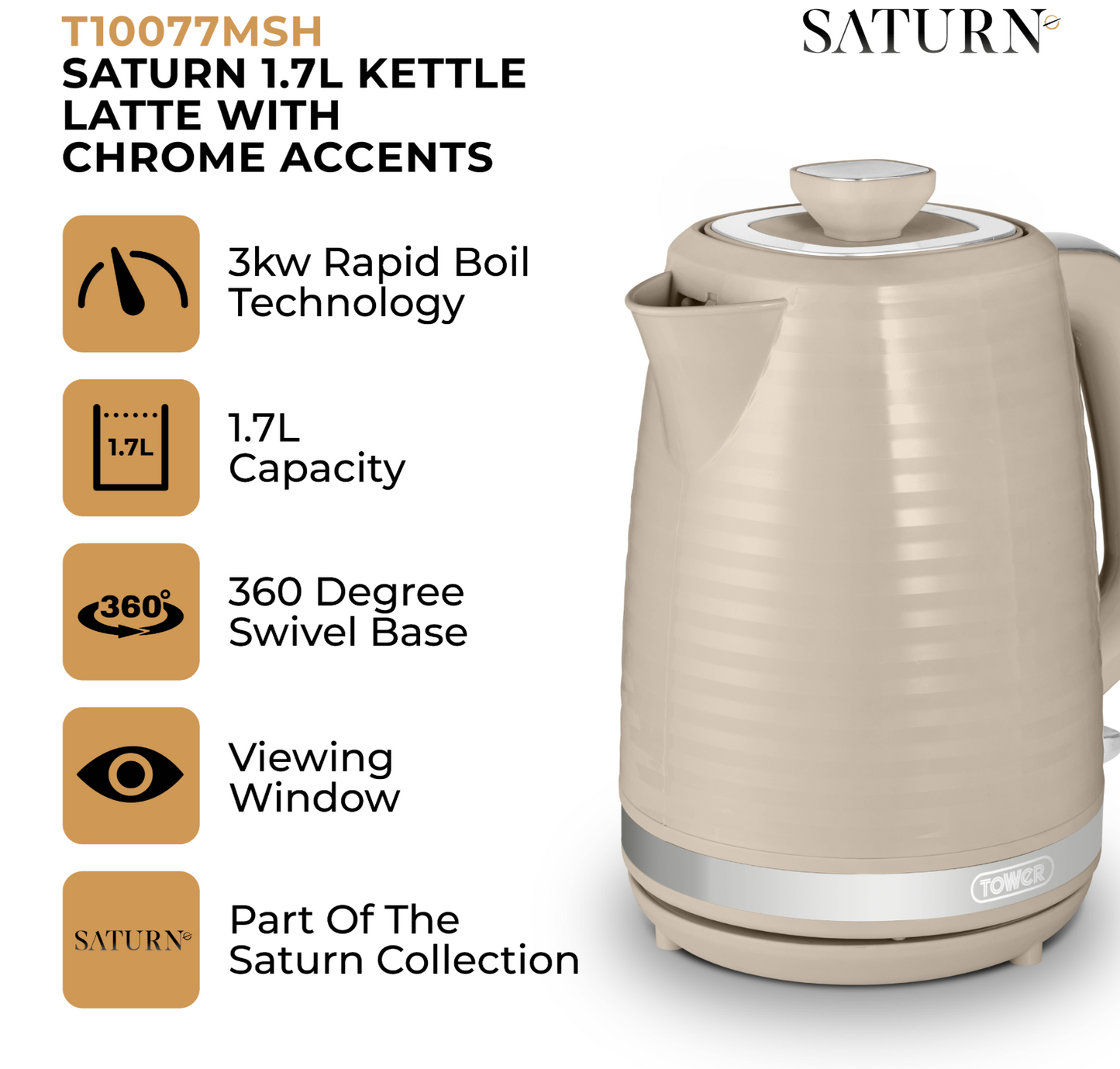 Tower Saturn Kettle with Chrome Accents T10077MSH (Latte)