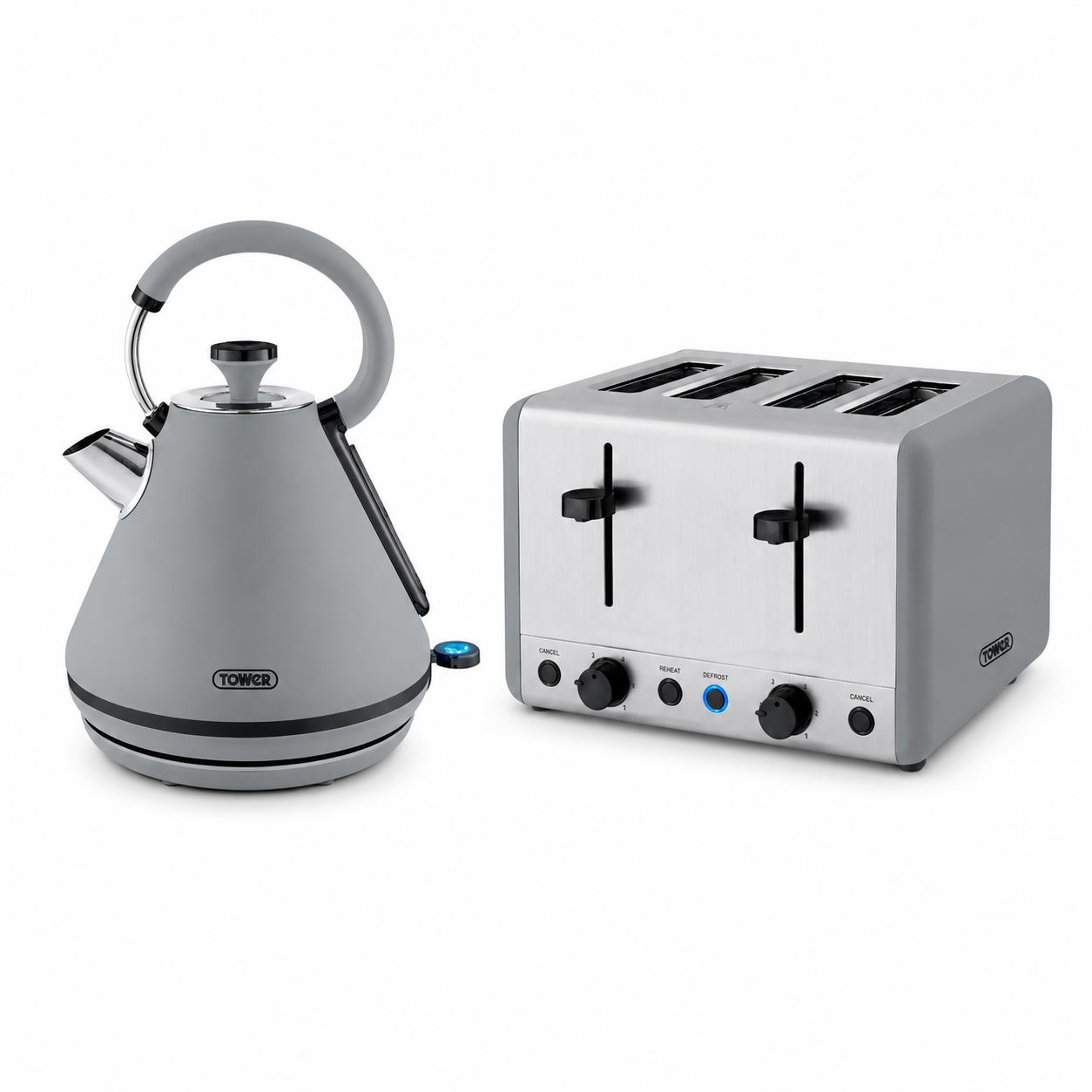 Tower Tower Sera Pyramid Kettle & 4 Slice Toaster Kitchen Set (Grey)