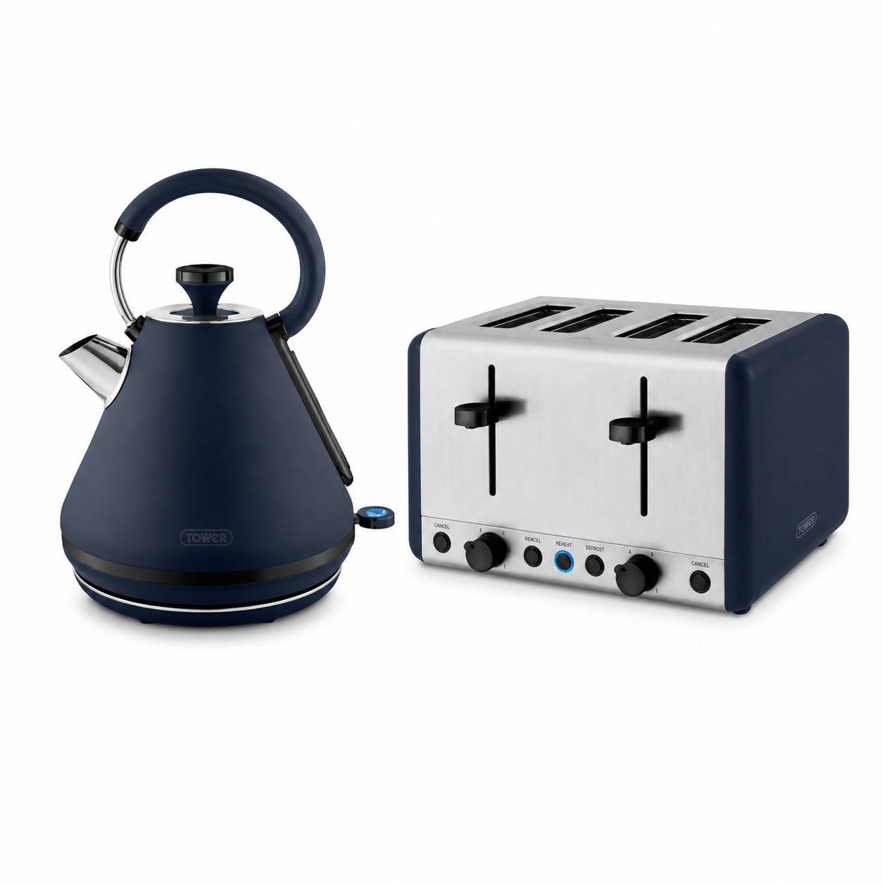 Midnight blue electric kettle and 4-slice toaster kitchen set