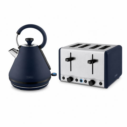 Midnight blue electric kettle and 4-slice toaster kitchen set