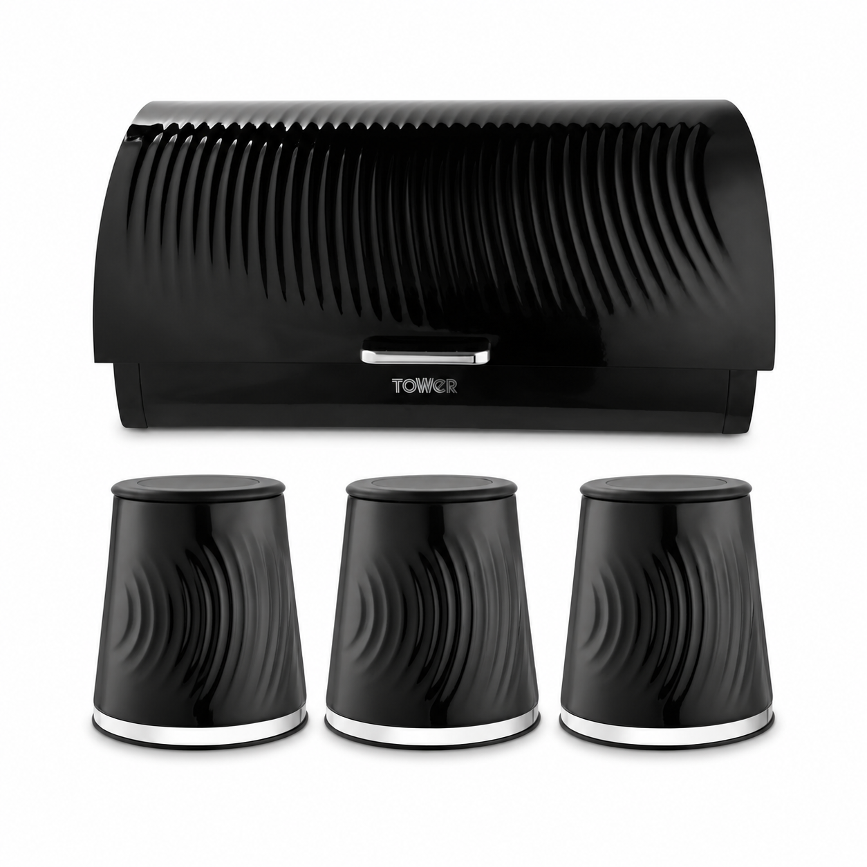 Tower Tower Sonar Bread Bin & Canister Kitchen Storage Set (Black)