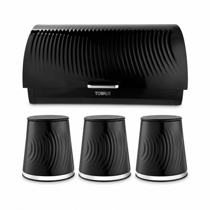 Tower Tower Sonar Bread Bin & Canister Kitchen Storage Set (Black)