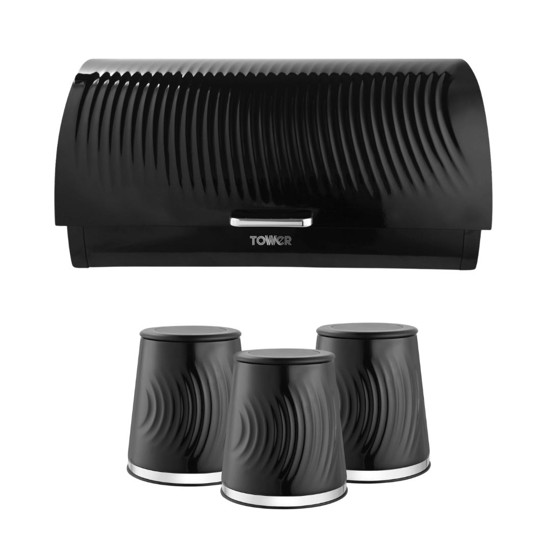 Tower Sonar Bread Bin & Canisters Kitchen Set (Black)