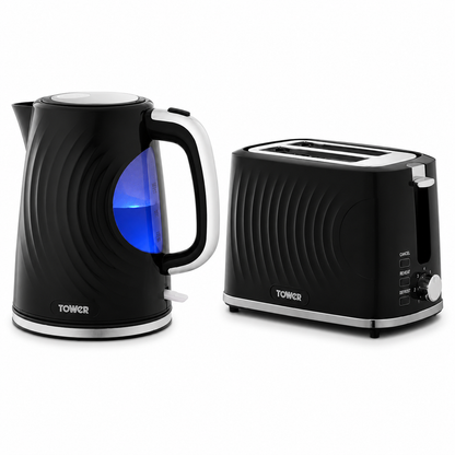 Tower Tower Sonar Kettle & 2 Slice Toaster Kitchen Set (Black)