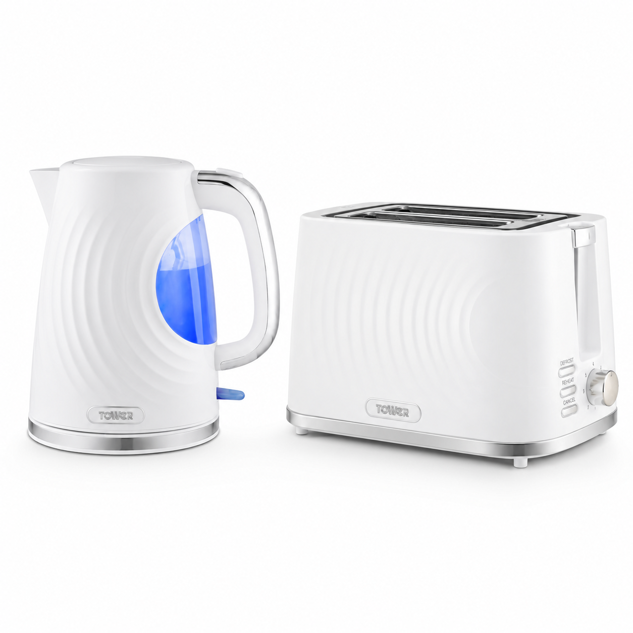 Tower Tower Sonar Kettle & 2 Slice Toaster Kitchen Set (White)