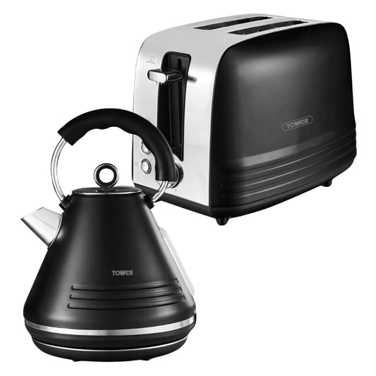 Tower Ash Kitchen Black Kettle and 2 Slice Toaster Set