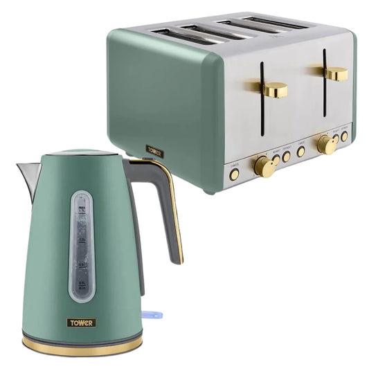 Tower Cavaletto Kitchen Jade Green Kettle and Toaster Set