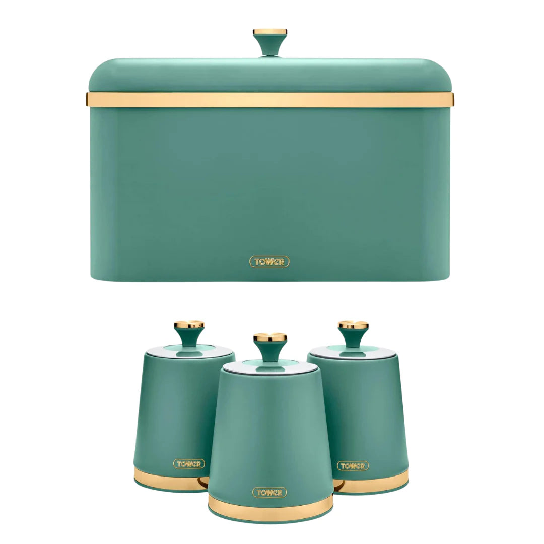 Tower Kitchen Cavaletto Jade Green Bread Bin and Canister Set