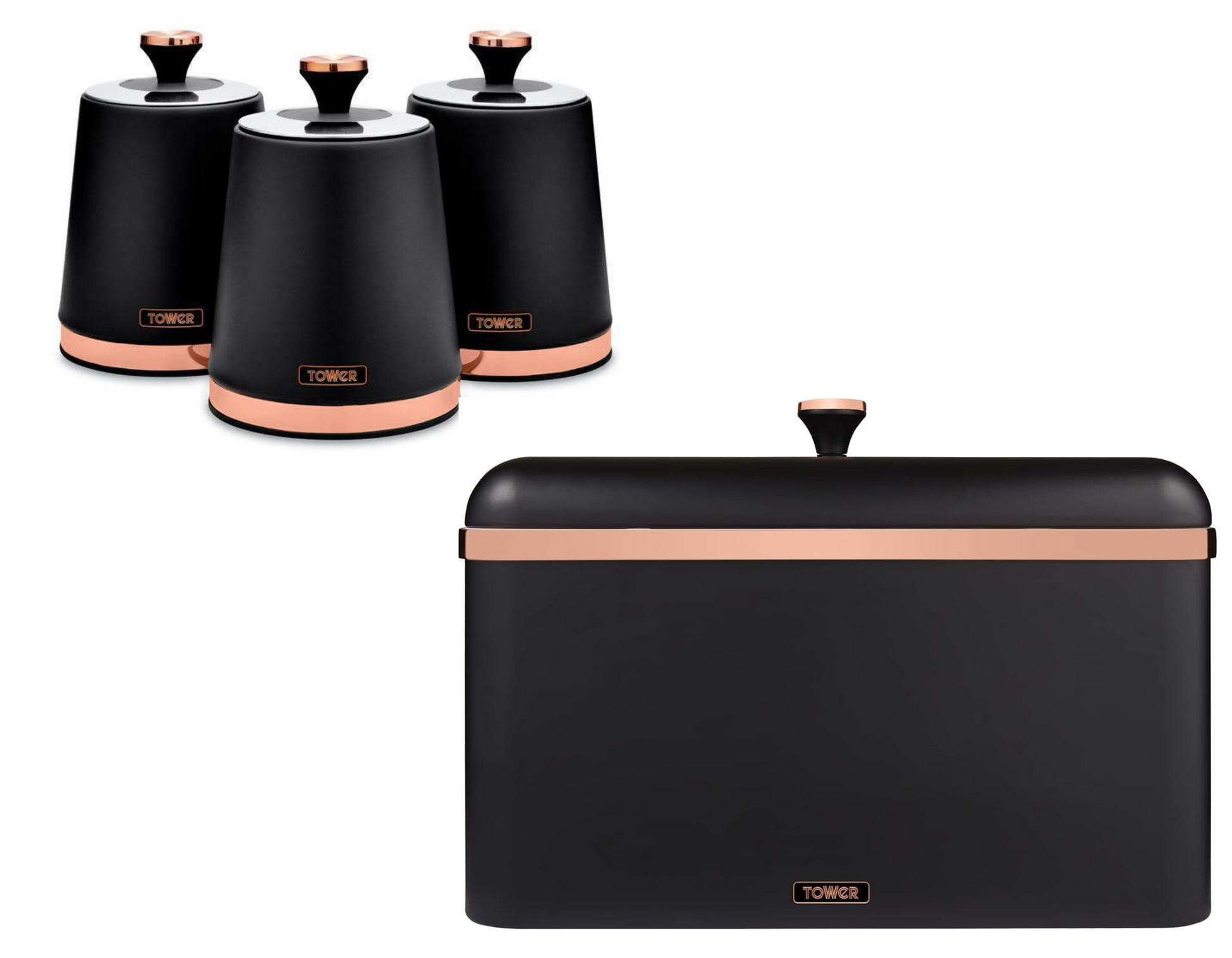 Tower Cavaletto Bread Bin & Canister Kitchen Storage Set (Black) - Vibe Home