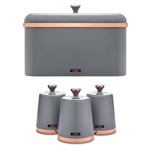 Tower Cavaletto Bread Bin & Canisters Set (Grey)