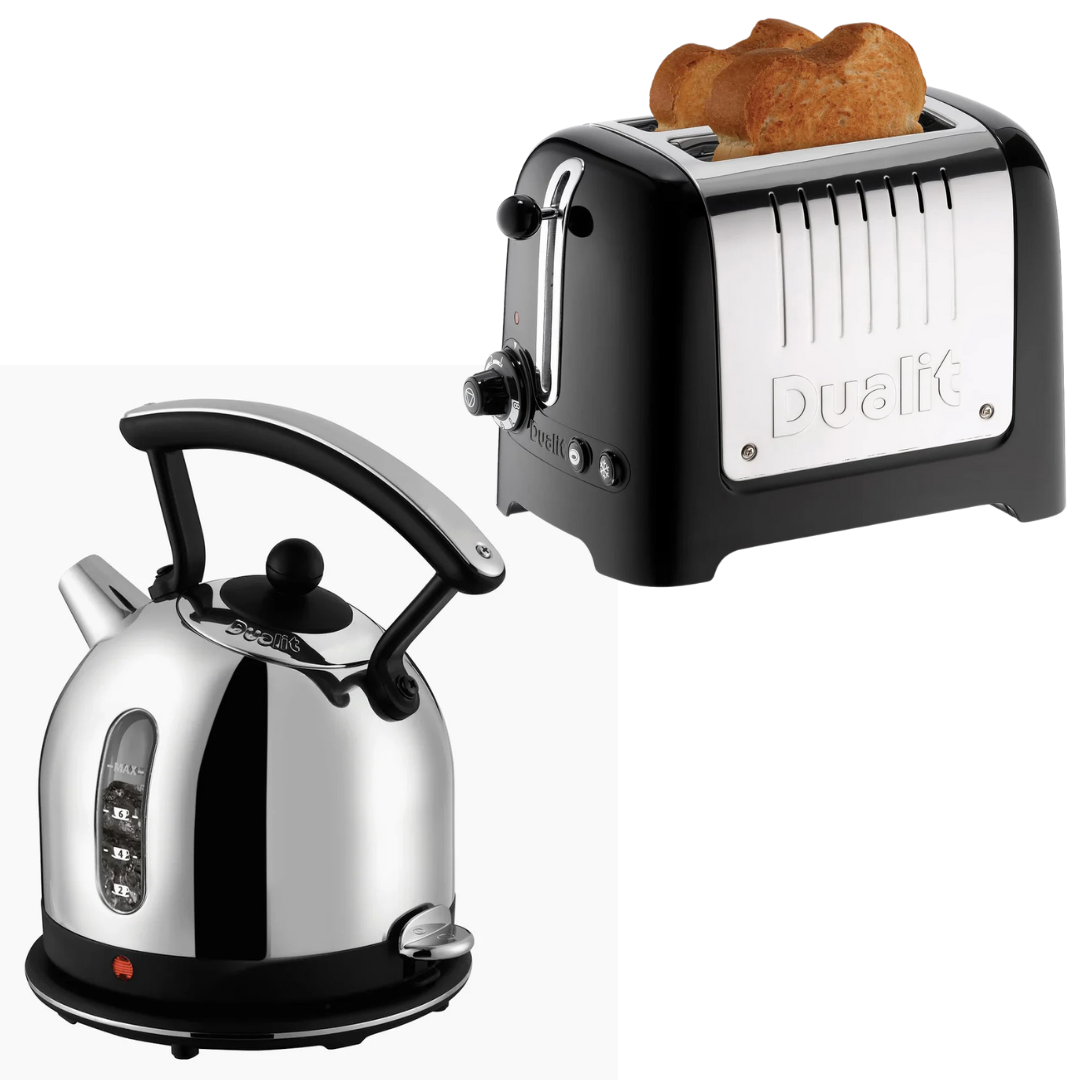 Dualit Lite Large Kettle & 2 Slice Toaster Set (Black Trim)